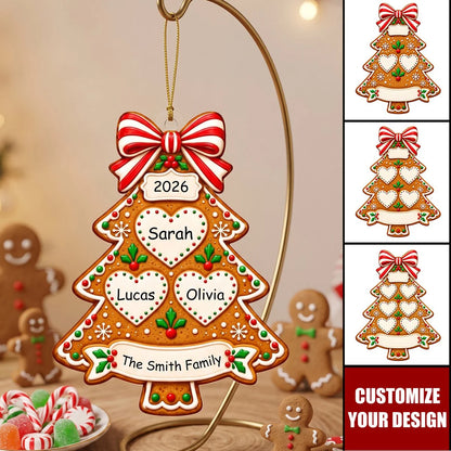 Personalized Gingerbread Tree Family Acrylic Ornament - Custom Christmas Keepsake