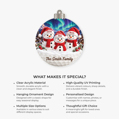 Snowman Family Personalized Acrylic Ornament - Christmas Holiday Keepsake Gift