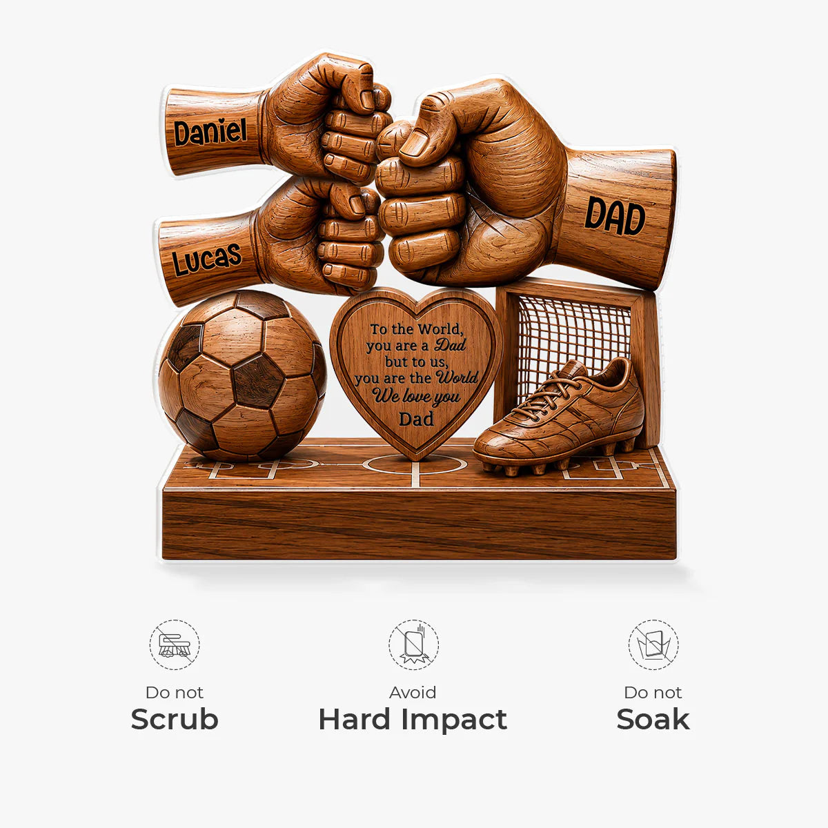 Plaque material and size view - Custom Soccer Dad Acrylic Plaque