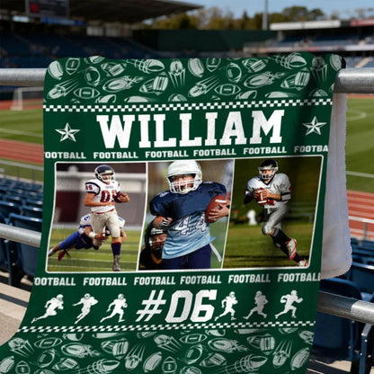 Custom Football Photo Blanket - Personalized Player Name Number Throw for Son