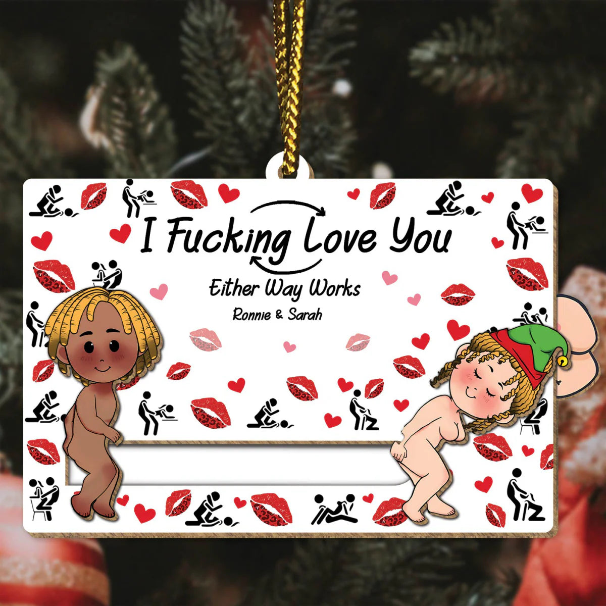 I Fucking Love You Personalized Wooden Slider Ornament - Christmas Gift for Couples