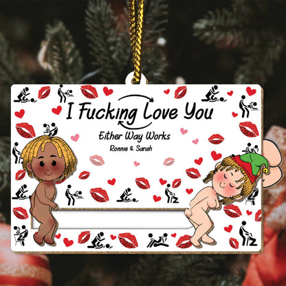 I Fucking Love You Personalized Wooden Slider Ornament - Christmas Gift for Couples