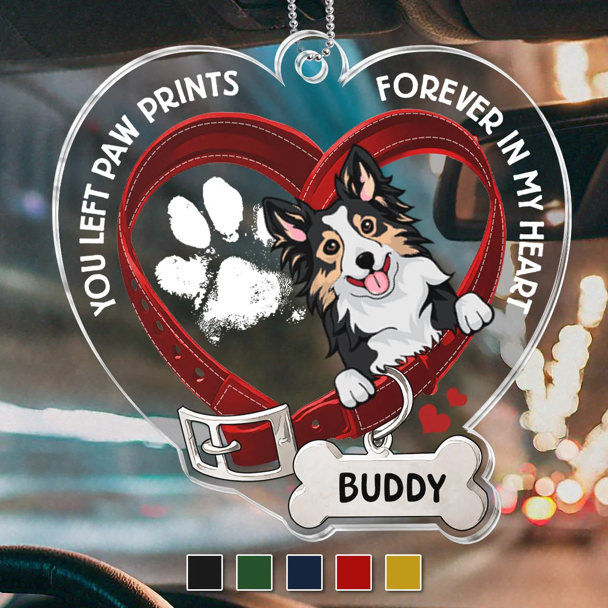 "You Left Paw Prints Forever In My Heart" Personalized Acrylic Car Ornament - Pet Memorial Keepsake for Dog Lovers