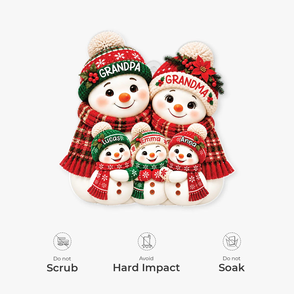 Personalized Snowman Family Acrylic Ornament - Custom Keepsake Christmas Tree Decor