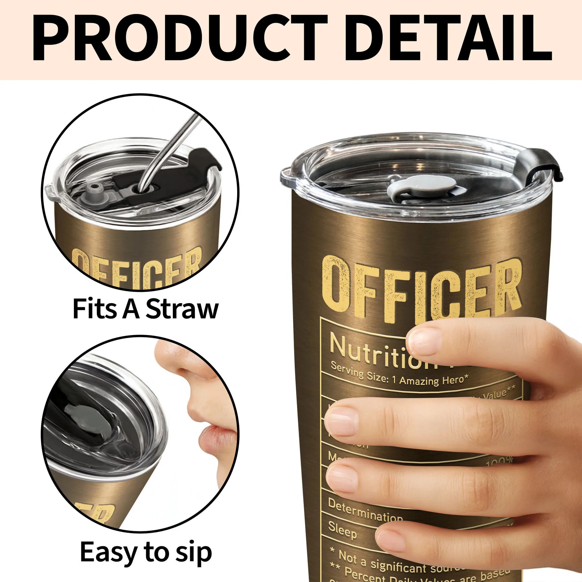 Personalized police officer tumbler with tactical vest and nutrition facts chart - custom gift for law enforcement image 7