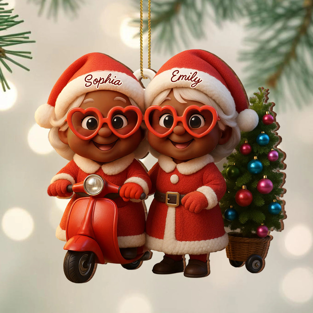Santa Duo On Scooter With Christmas Tree