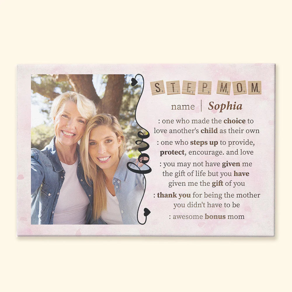 Awesome Bonus Mom Personalized Canvas / Poster - Custom Step Mom Photo Wall Art Keepsake Gift