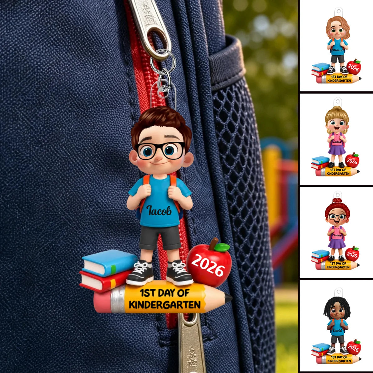 1st Day Of Kindergarten Acrylic Keychain - Custom Backpack Charm Keepsake Gift for Kids