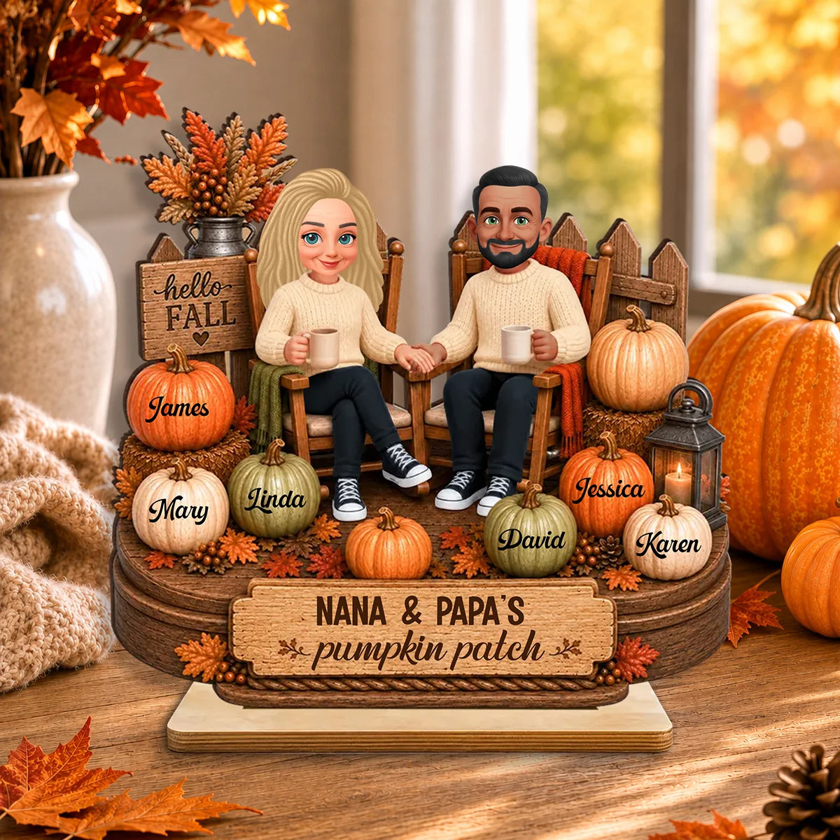Grandma & Grandpa's Pumpkin Patch Personalized Wooden Plaque - Custom Fall Decor Keepsake Gift