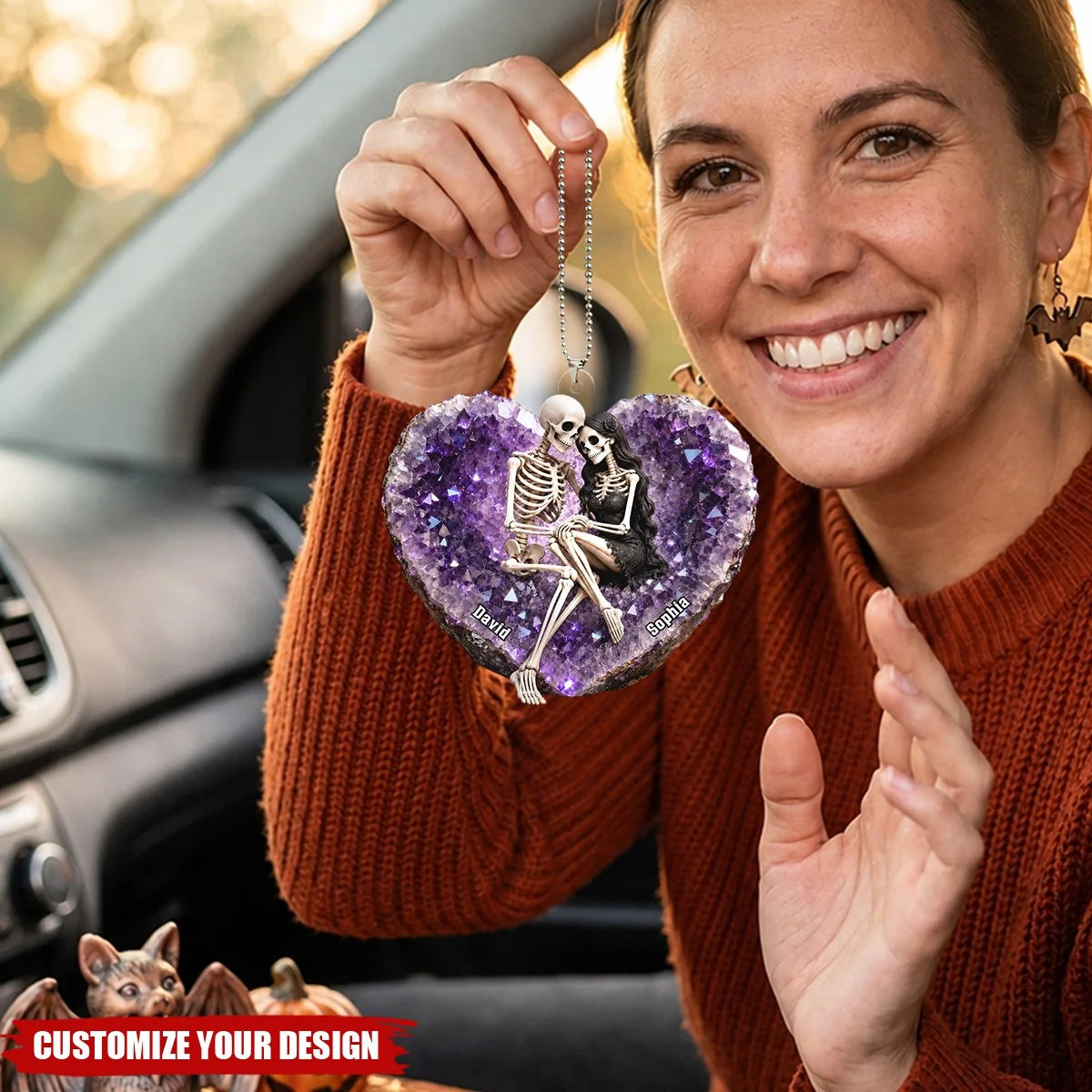 Till Death Do Us Part Skeleton Couple Personalized Car Ornament - Custom Halloween Decor Gift for Couple