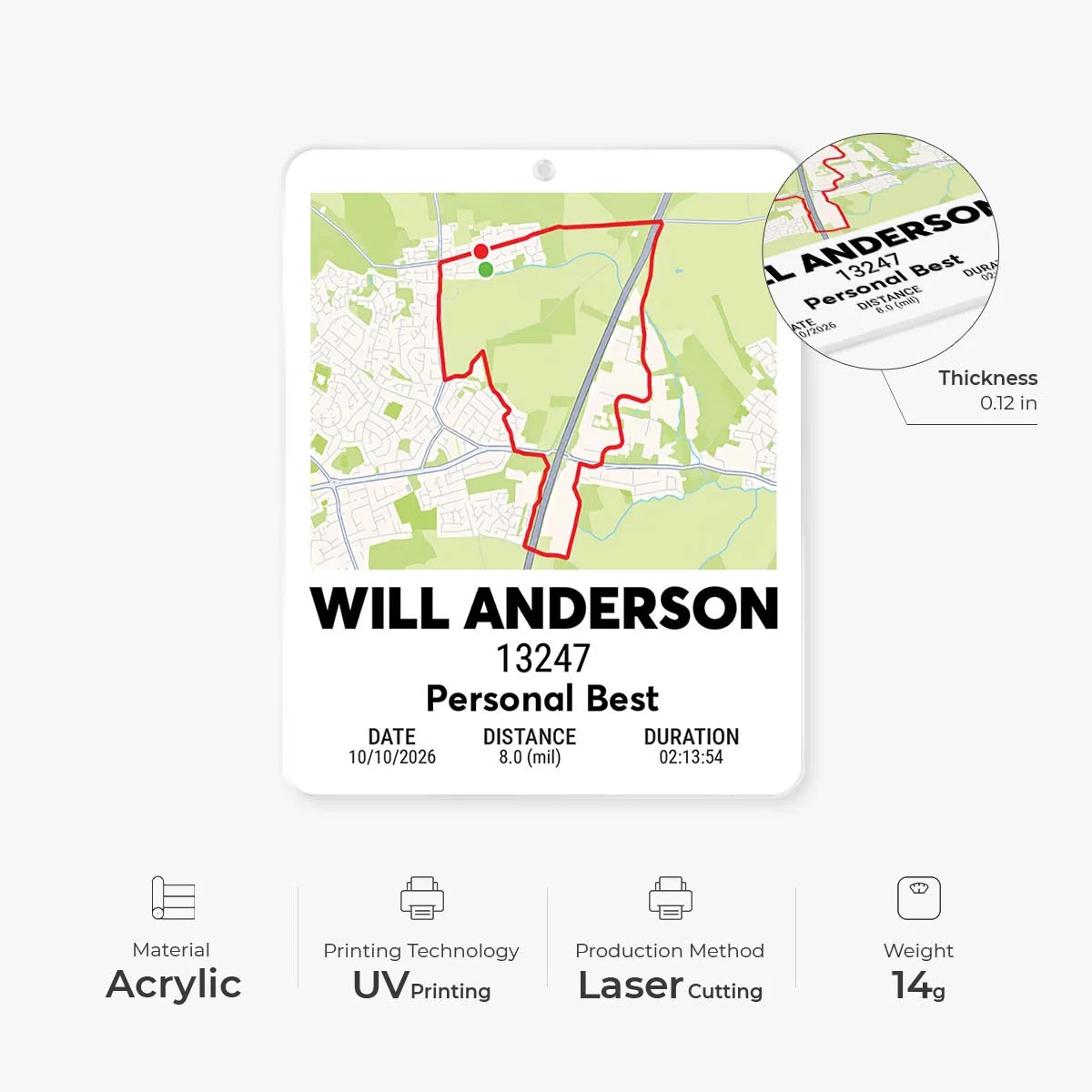 Personal Best Running Route Map Custom Acrylic Ornament - Personalized Runner Race Gift