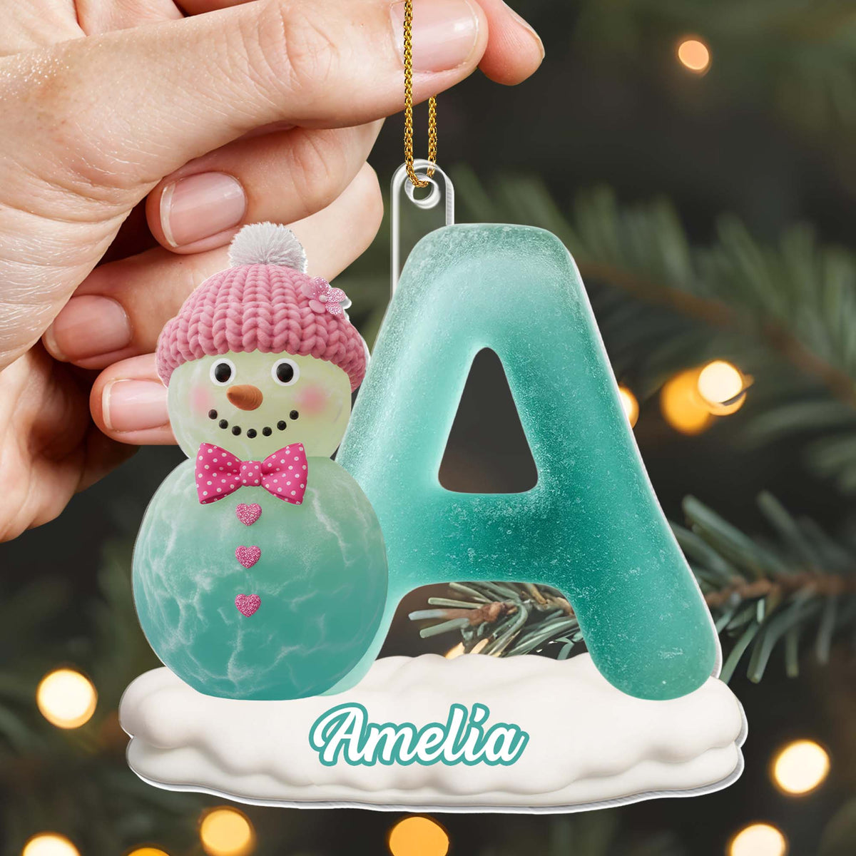 Customize With Name And Letter Snowman Ornament