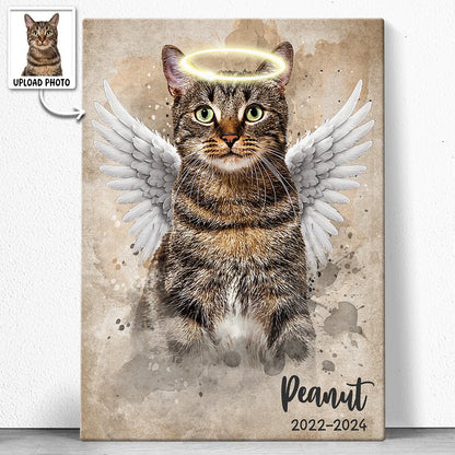Custom Photo Pet Angel With Halo Wings - Personalized Dog & Cat Memorial Canvas / Poster