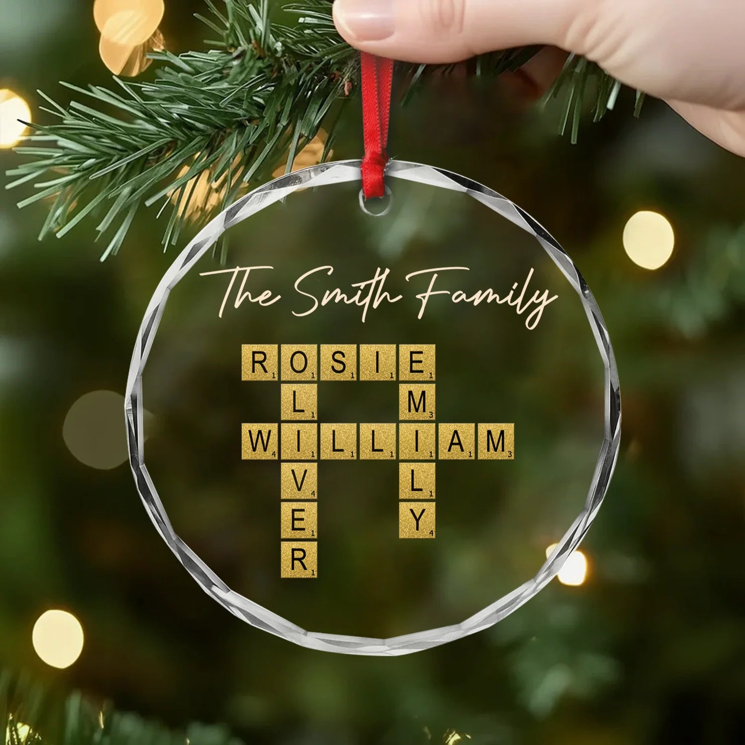 Personalized Family Crossword Glass Ornament - Custom Names Christmas Keepsake