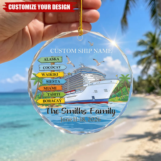Personalized Cruise Travel Adventure Glass Ornament - Custom Family Vacation Keepsake Gift