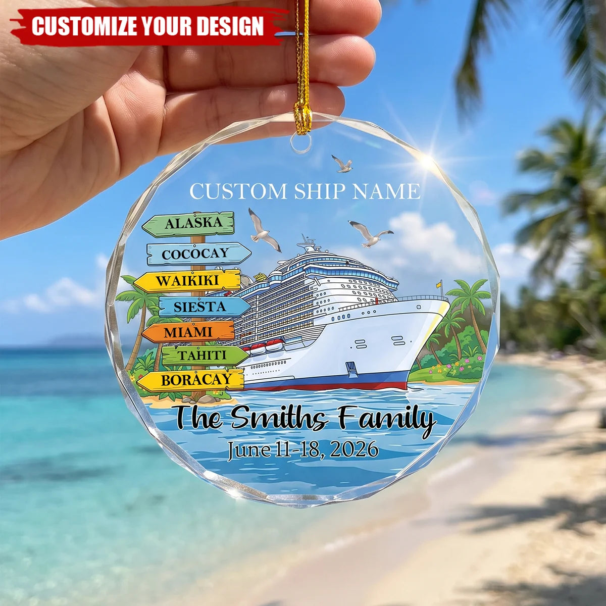Personalized Cruise Travel Adventure Glass Ornament - Custom Family Vacation Keepsake Gift
