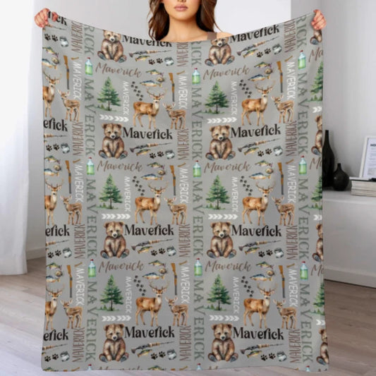 Custom Hunting and Fishing Name Blanket - Personalized Newborn Keepsake