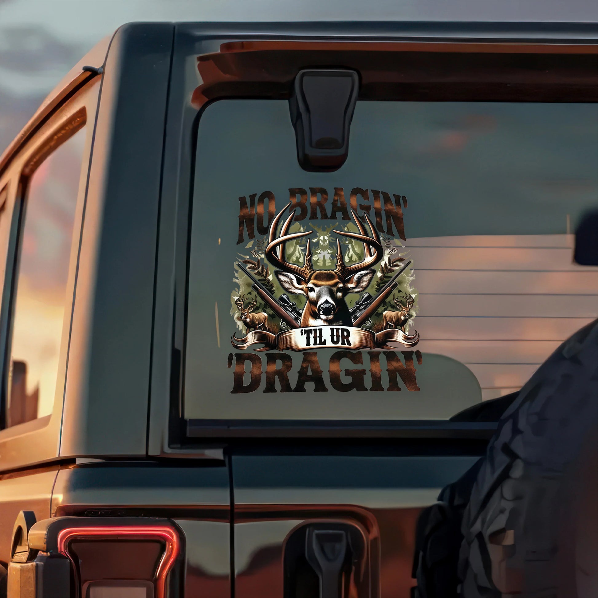 Feet Hangin We Bangin custom hunting car decal sticker featuring flying mallard ducks on a truck window. image 7