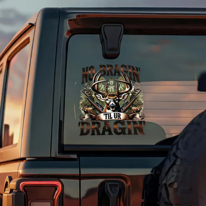 Feet Hangin We Bangin custom hunting car decal sticker featuring flying mallard ducks on a truck window. image 7