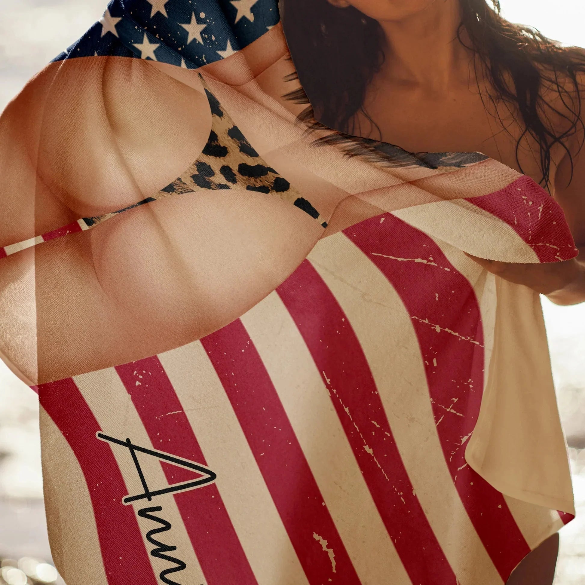 Towel material and size view - Personalized Patriotic Beach Towel