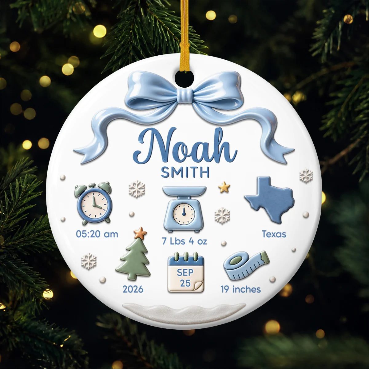 Baby Birth Stats Ceramic Ornament - Personalized Newborn Keepsake Gift for New Parents