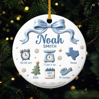 Baby Birth Stats Ceramic Ornament - Personalized Newborn Keepsake Gift for New Parents