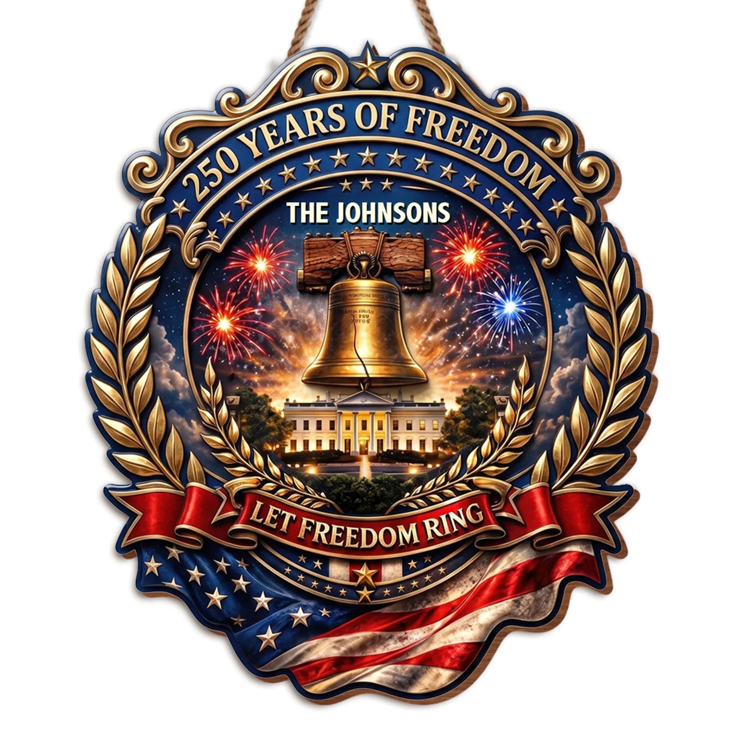 Custom 250 Years of Freedom patriotic wood sign featuring the Liberty Bell and American flag for family home decor image 6