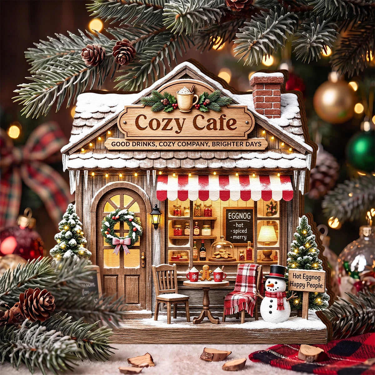 Cozy Cafe Tis the Season for Eggnog Personalized Wooden Block - Christmas Decor for Family