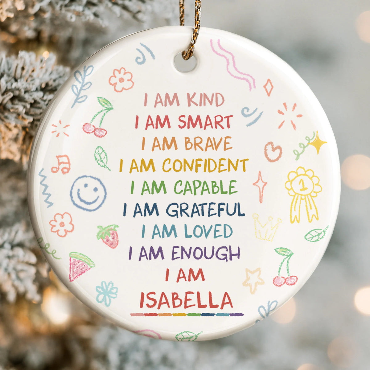 "I Am Kind, Smart, and Brave" Personalized Affirmation Ceramic Ornament - Keepsake for Daughter and Granddaughter