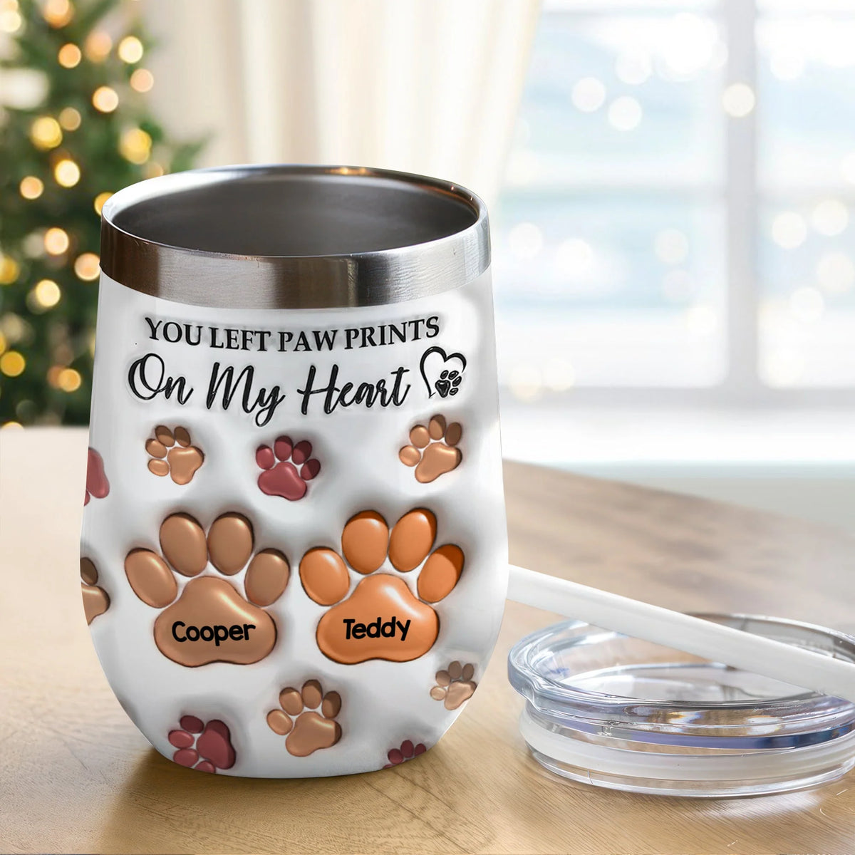 "You Left Paw Prints On My Heart" Personalized Wine Tumbler - Keepsake for Dog Lovers