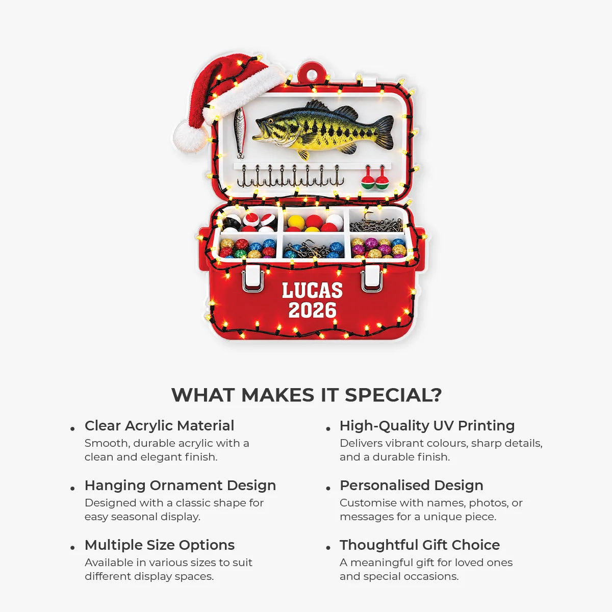Fishing Tackle Box Personalized Acrylic Ornament - Christmas Keepsake for Dad