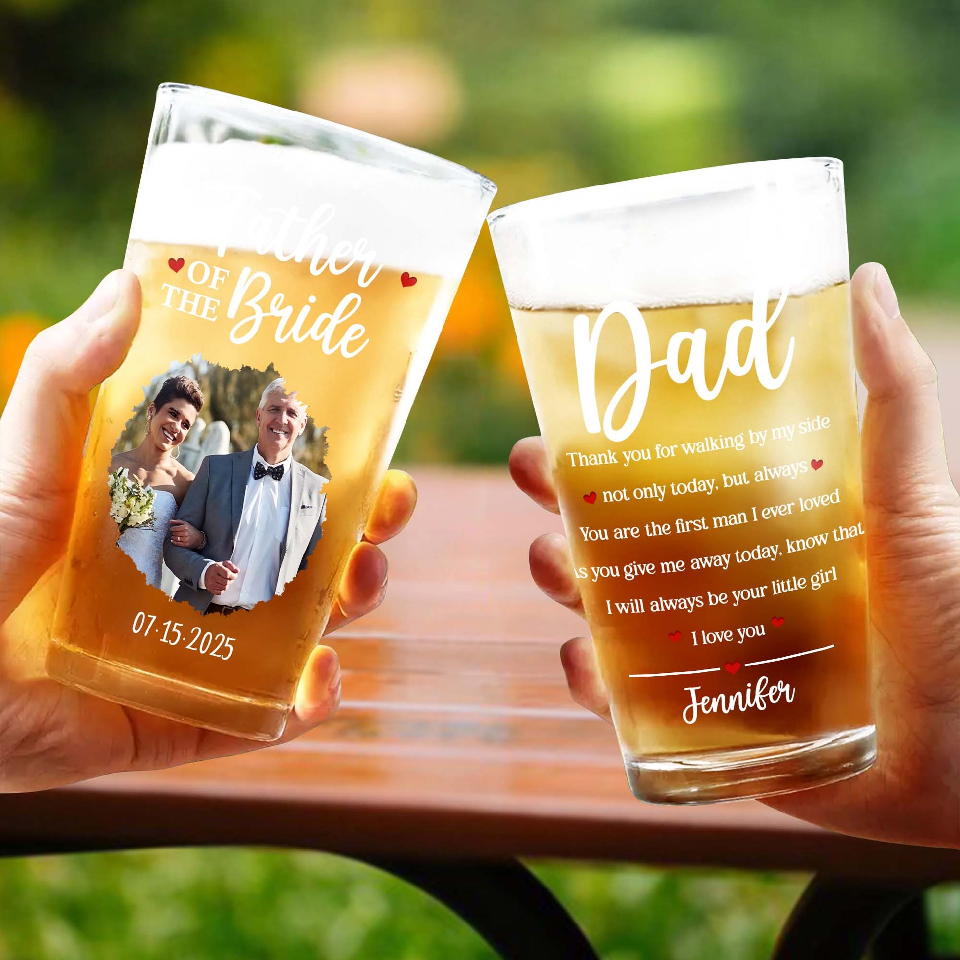 Personalized Father Of The Bride Beer Glass personalization view for Dad