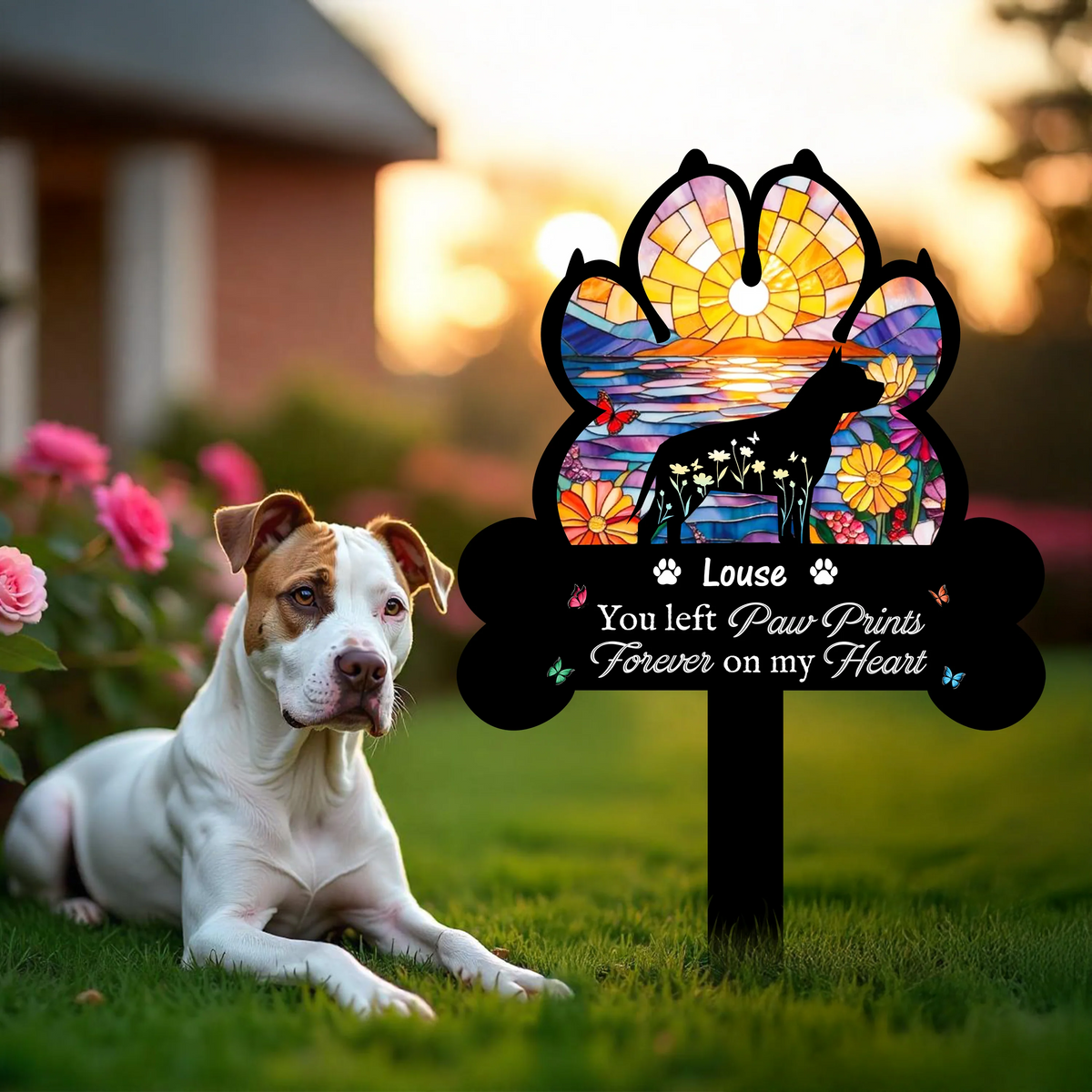 Paw Prints Forever on Our Hearts - Personalized Garden Stake Pet Memorial Gift