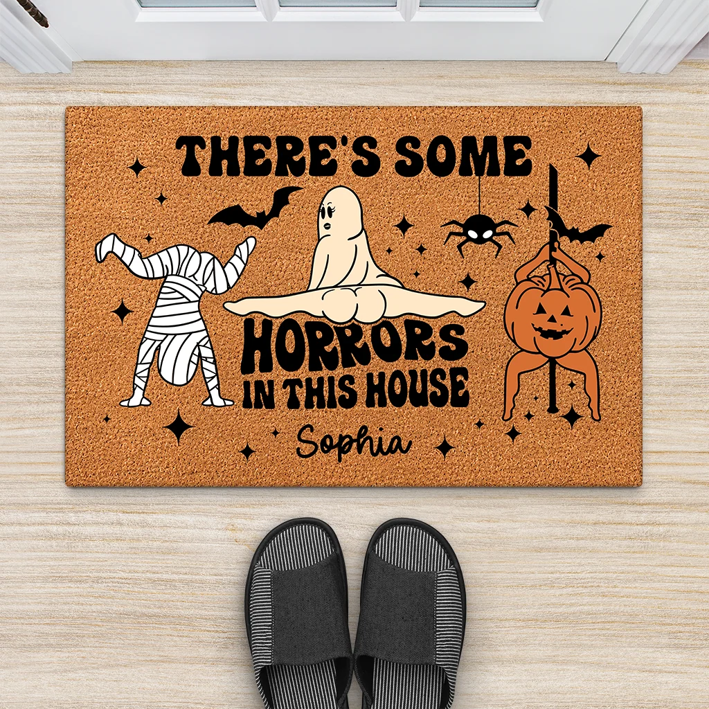 "There's Some Horrors In This House" Halloween Doormat - Personalized Spooky Decor