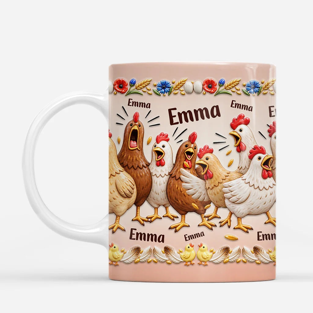 Funny Clucking Hens Personalized Mug - Custom Farmhouse Coffee Cup for Chicken Lovers