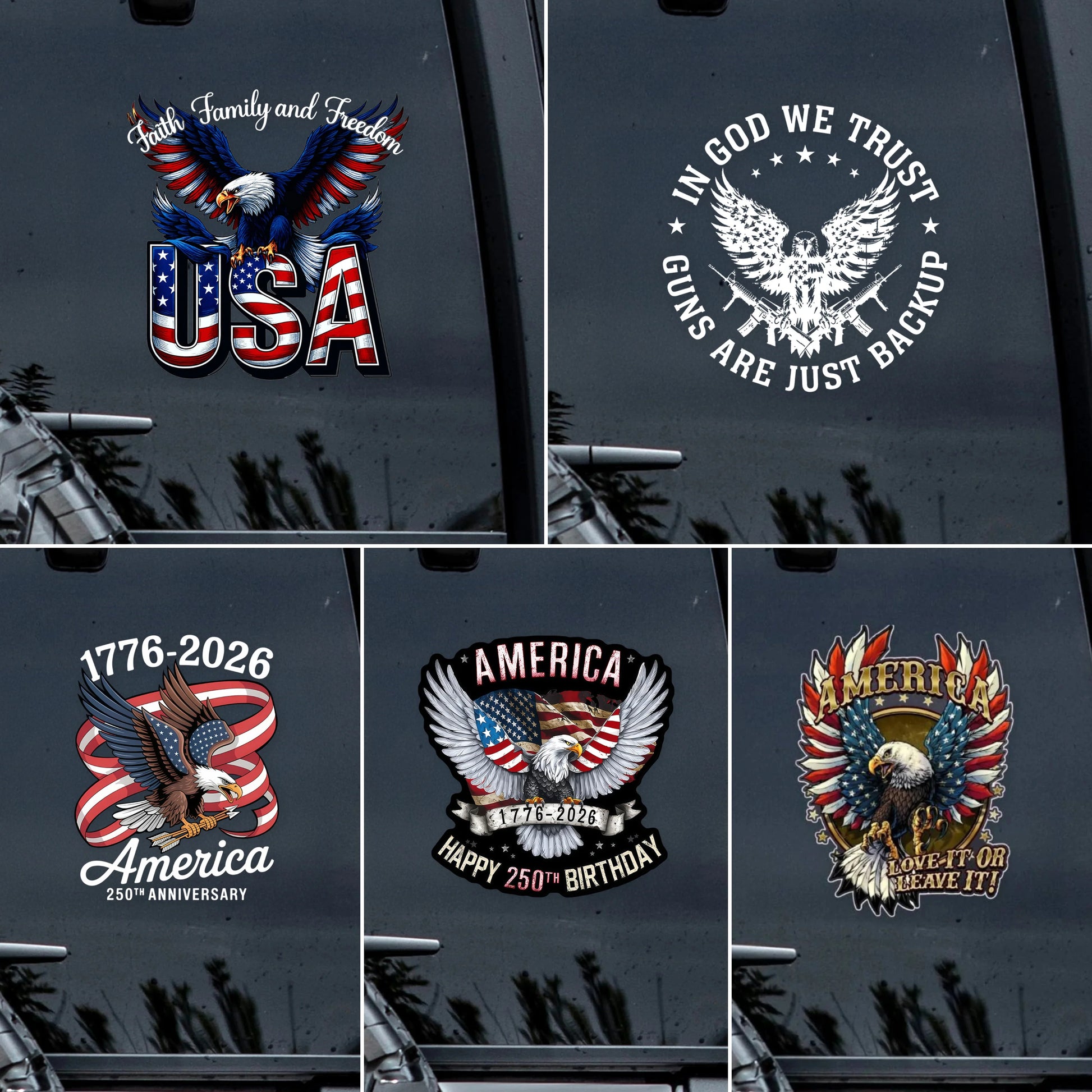 In God We Trust Guns Are Just Backup - Custom Patriotic Eagle Car Decal Sticker