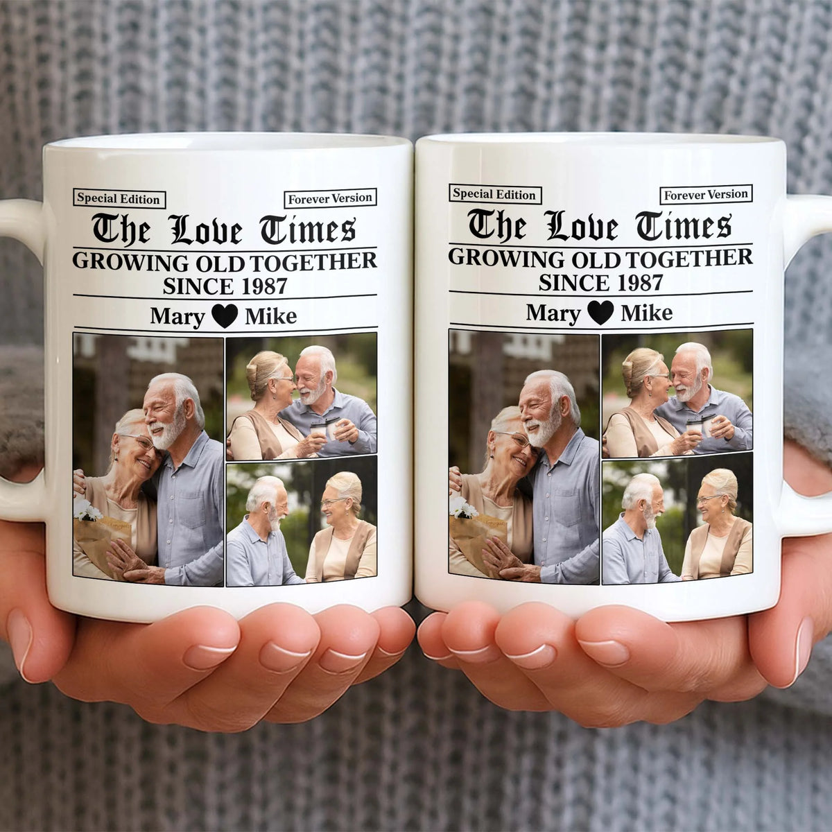 "The Love Times Growing Old Together" Personalized Photo Mug - Romantic Anniversary Gift for Couples
