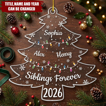 Siblings Forever Personalized Acrylic Ornament – Custom Christmas Tree Holiday Keepsake Gift for Brother & Sister