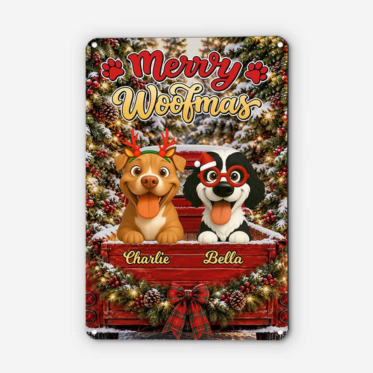 Merry Woofmas Personalized Pet Christmas Metal Sign with Photo - Holiday Decor for Dog and Cat Lovers