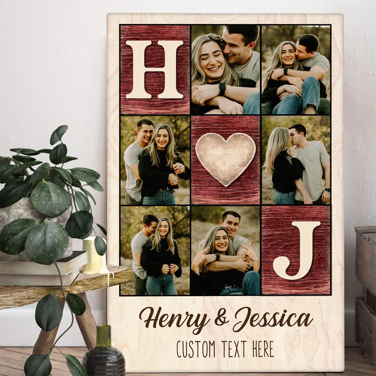 Personalized Couple Photo Canvas / Poster Collage with Names and Initials - Custom Anniversary Gift Wall Art Keepsake
