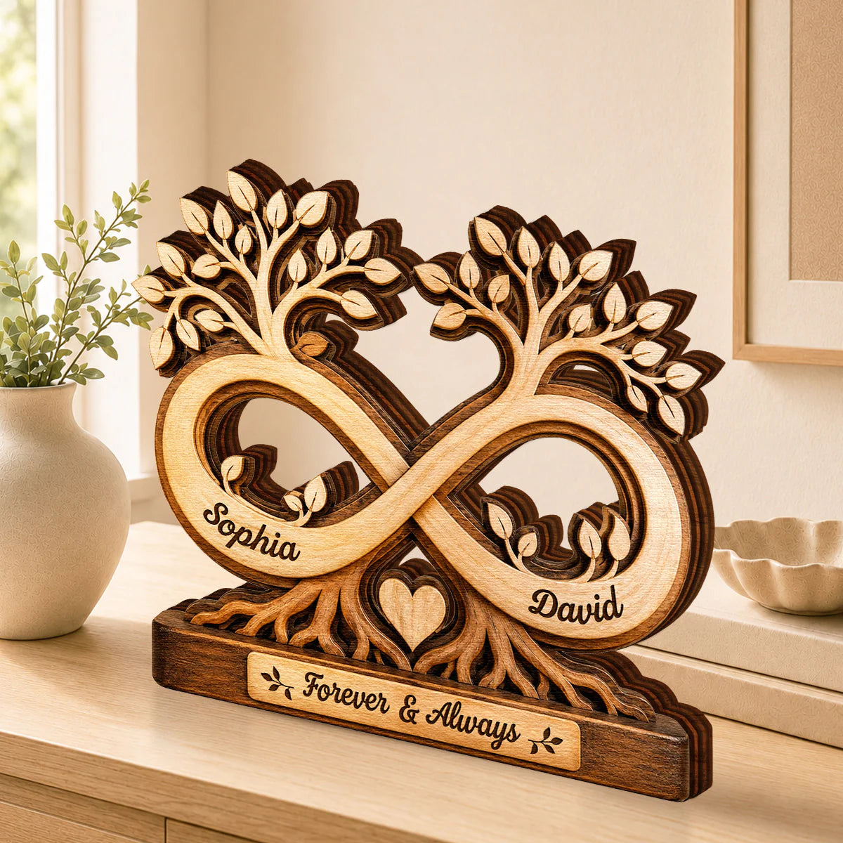 Personalized Infinity Tree Wooden Plaque personalization view for Couples