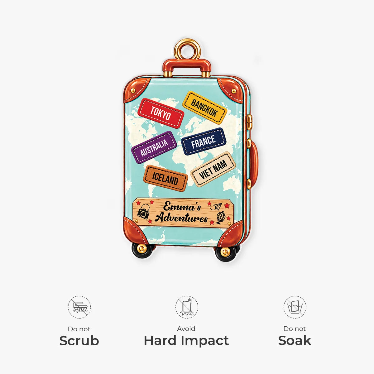 World Map Suitcase Personalized Acrylic Ornament - Custom Travel Keepsake Gift for Wanderlust Lovers