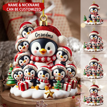 Personalized Grandma Penguin Family Christmas Ornament - Custom Grandkids Names Gift