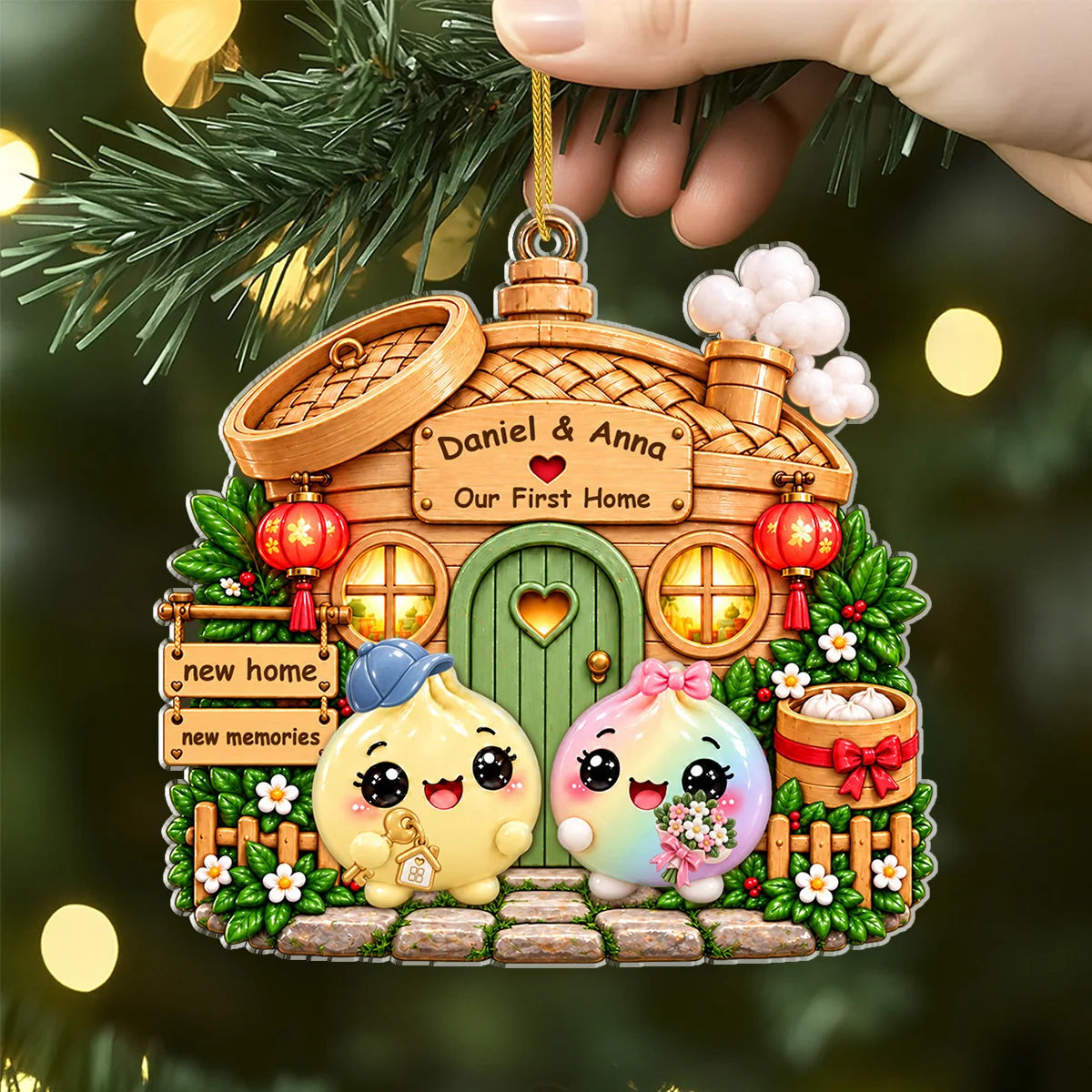 Our First Home Dumpling Personalized Acrylic Ornament - Housewarming Keepsake for Couples