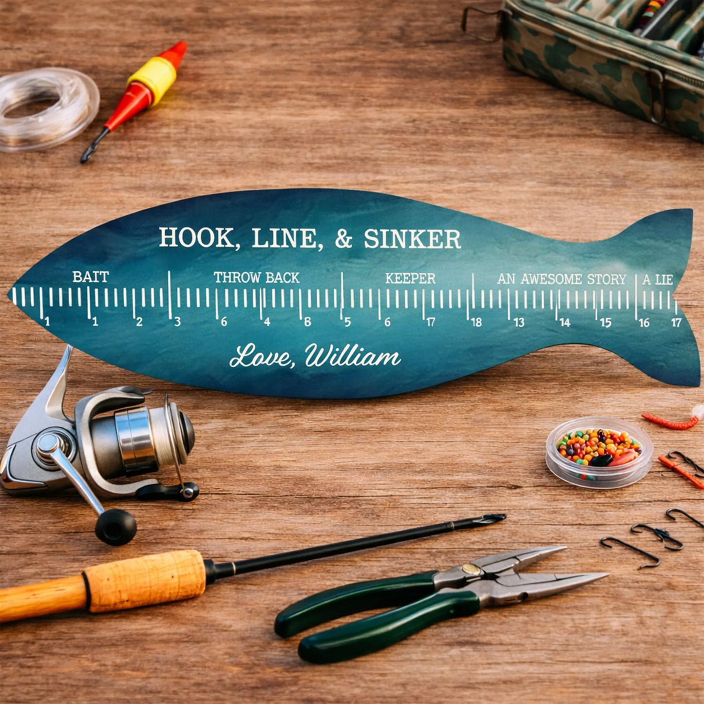 Custom Fishing Ruler Sign for Dad with personalized design details for meaningful gifting image 8