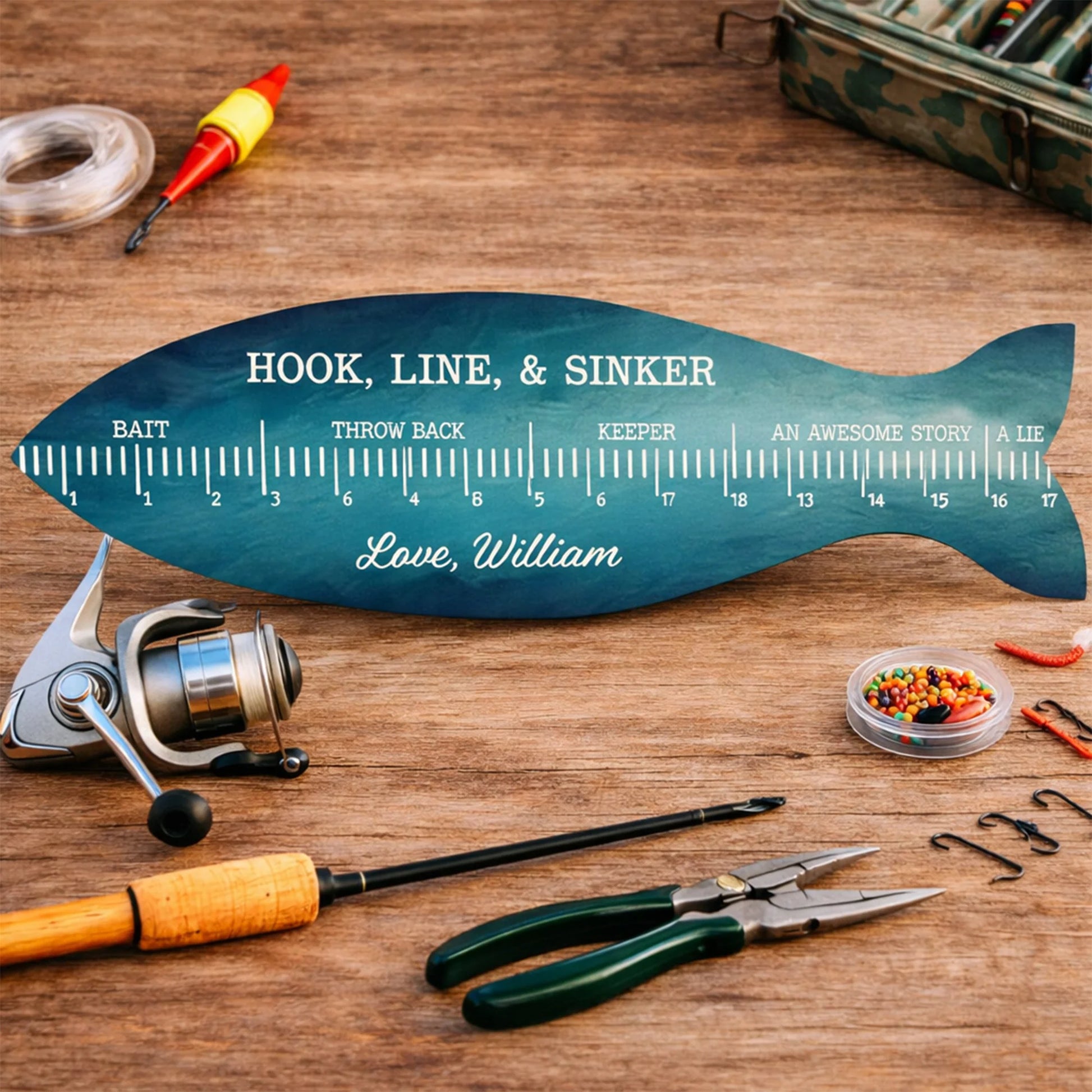 Custom Fishing Ruler Sign for Dad with personalized design details for meaningful gifting image 8