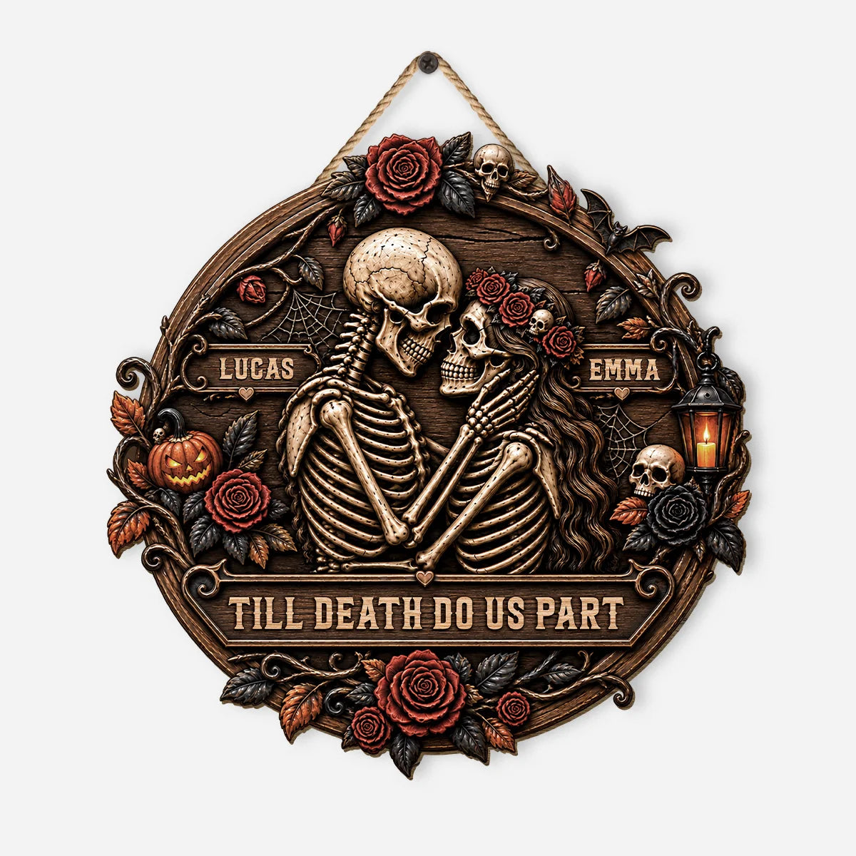 "Till Death Do Us Part" Personalized Skeleton Couple Wood Sign - Gothic Halloween & Anniversary Decor for Couples