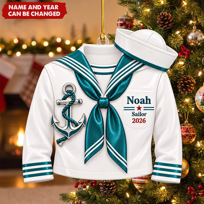 Personalized Sailor Ornament with Custom Name and Year - Acrylic Nautical Christmas Gift for Sailors