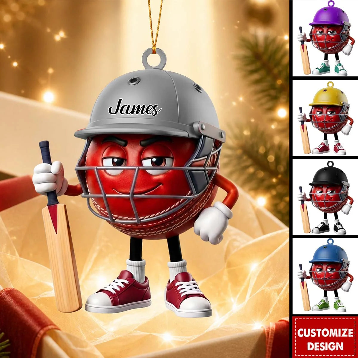 Personalized Cricket Mascot Acrylic Ornament - Custom Name Sports Keepsake Gift for Cricket Lovers