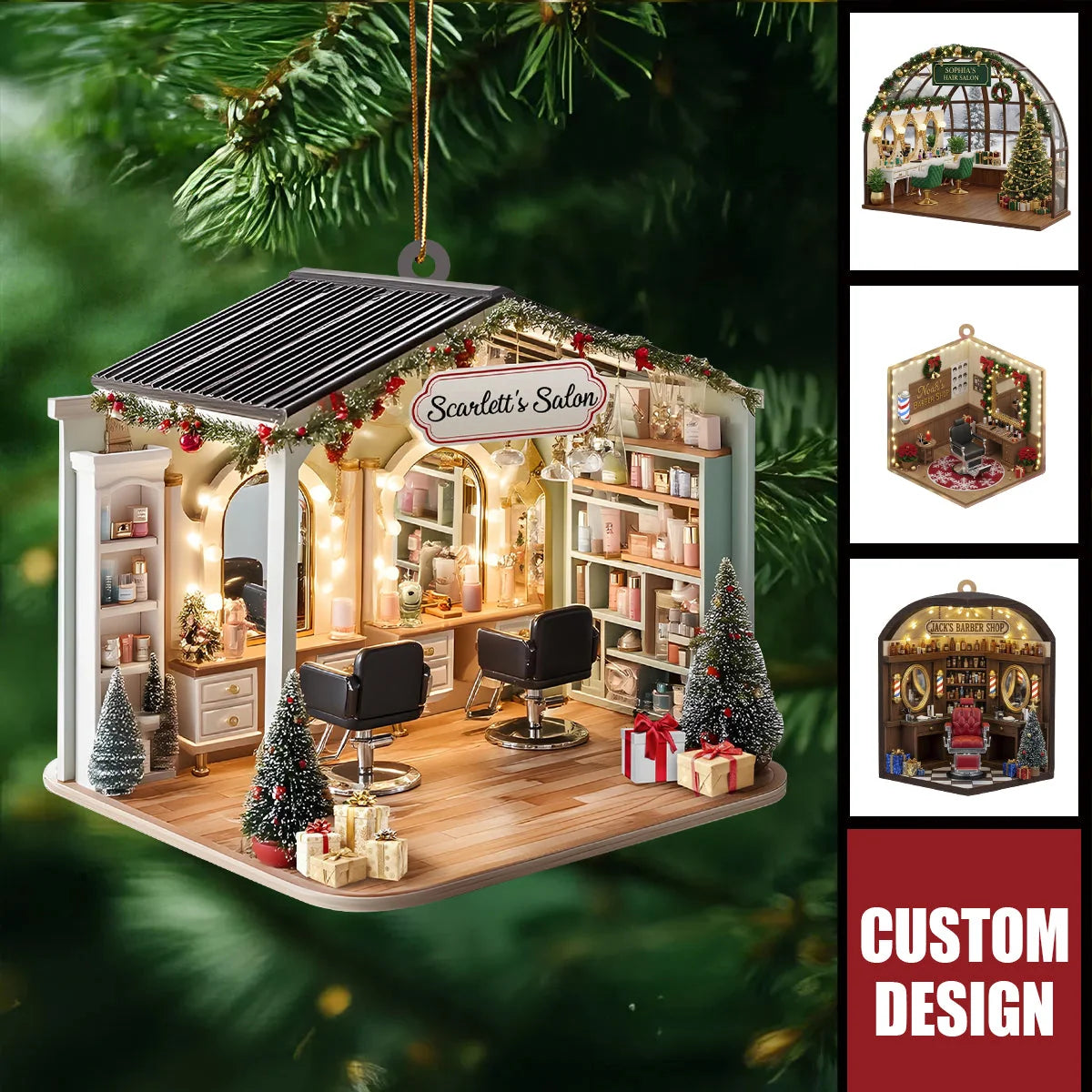 Personalized Hair Salon Christmas Ornament - Custom Barber Shop Keepsake Gift for Hairdresser & Stylist